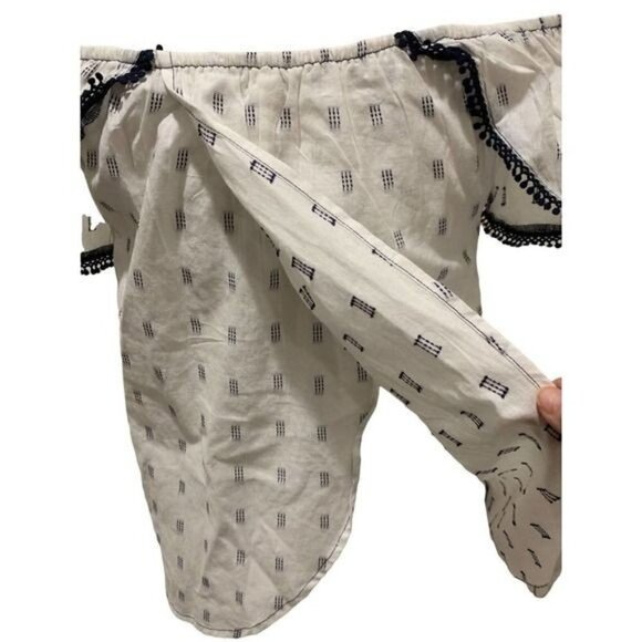 Lucky Brand Womens Top Off The Shoulder Crochet Trim White Navy Size Small NWT - Picture 10 of 12